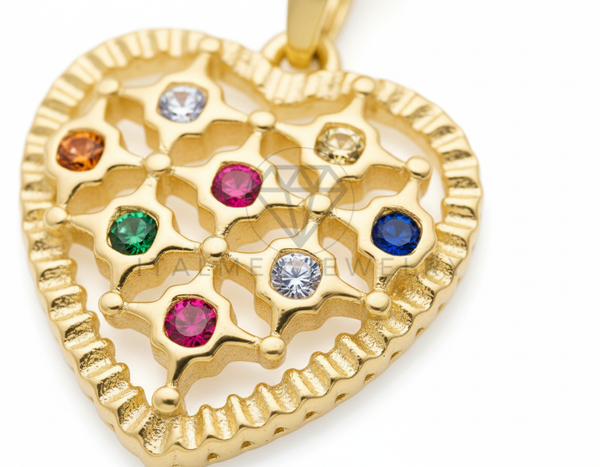 Juego de Lujo - 106429 - Juego de Corazon CZ Colores - Oro Laminado 18K