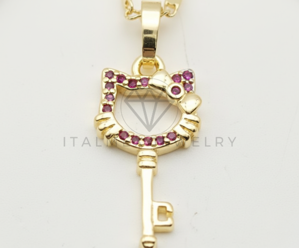 Juego de Lujo - 106431 - Juego Inspirado Hello Kitty CZ Rosa - Oro Laminado 18K