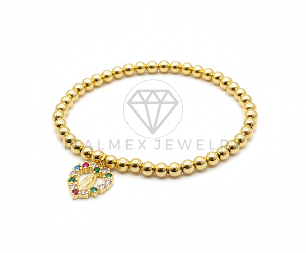 Pulsera de Lujo - 106432 - Pulsera Virgen de Guadalupe Corazon CZ Colores - Oro Laminado 18K
