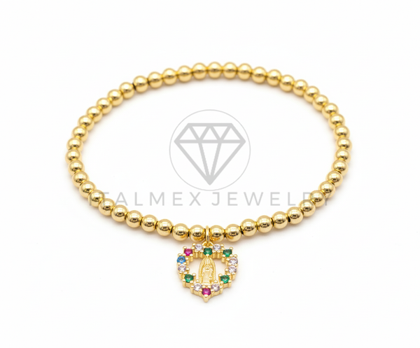 Pulsera de Lujo - 106432 - Pulsera Virgen de Guadalupe Corazon CZ Colores - Oro Laminado 18K