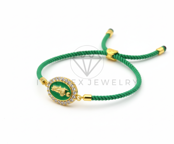 Pulsera de Lujo - 106438 - Pulsera Ajustable Estilo Cuerda Verde San Judas CZ Clara -  Oro Laminado 18K