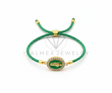 Pulsera de Lujo - 106438 - Pulsera Ajustable Estilo Cuerda Verde San Judas CZ Clara -  Oro Laminado 18K