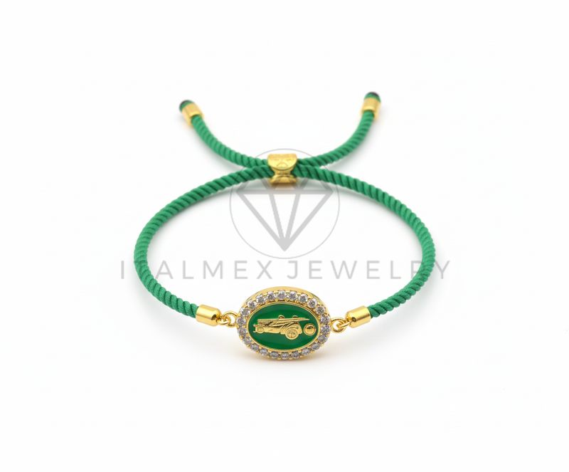 Pulsera de Lujo - 106438 - Pulsera Ajustable Estilo Cuerda Verde San Judas CZ Clara -  Oro Laminado 18K
