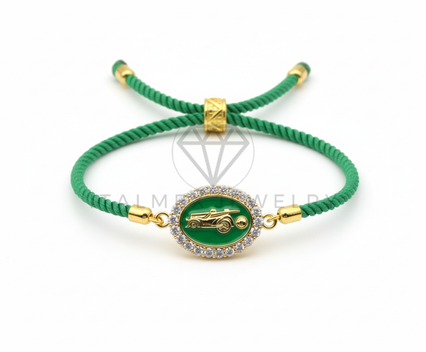 Pulsera de Lujo - 106438 - Pulsera Ajustable Estilo Cuerda Verde San Judas CZ Clara -  Oro Laminado 18K