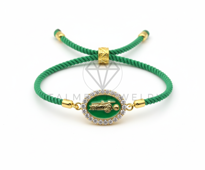 Pulsera de Lujo - 106438 - Pulsera Ajustable Estilo Cuerda Verde San Judas CZ Clara -  Oro Laminado 18K