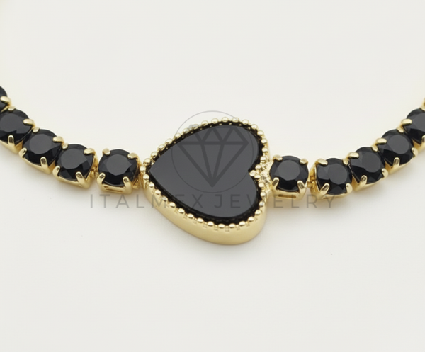 Pulsera de Lujo - 106440 - Pulsera Corazon Piedras Negras -  Oro Laminado 18K