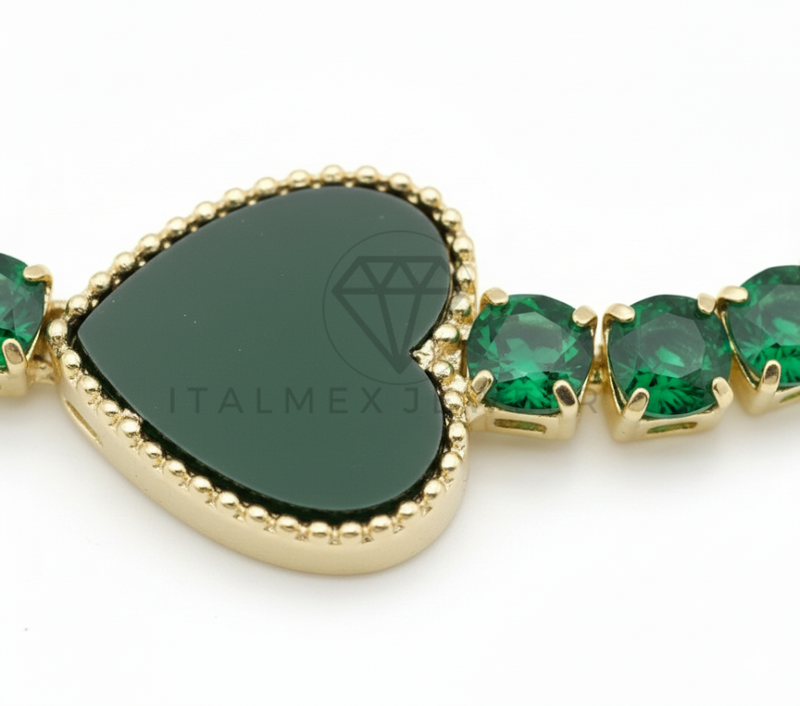 Pulsera de Lujo - 106441 - Pulsera Corazon Piedras Verdes - Oro Laminado 18K