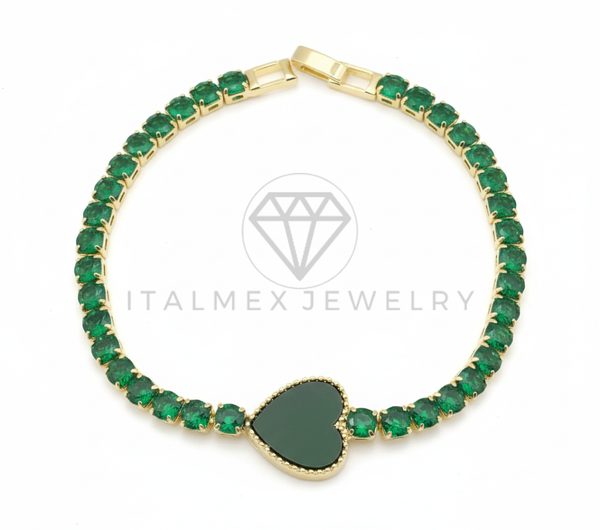 Pulsera de Lujo - 106441 - Pulsera Corazon Piedras Verdes - Oro Laminado 18K