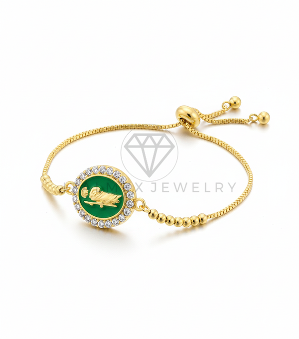 Pulsera de Lujo - 106446 - Pulsera Ajustable San Judas Verde CZ Clara - Oro Laminado 18K