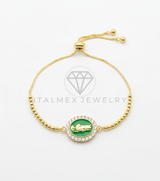 Pulsera de Lujo - 106446 - Pulsera Ajustable San Judas Verde CZ Clara - Oro Laminado 18K