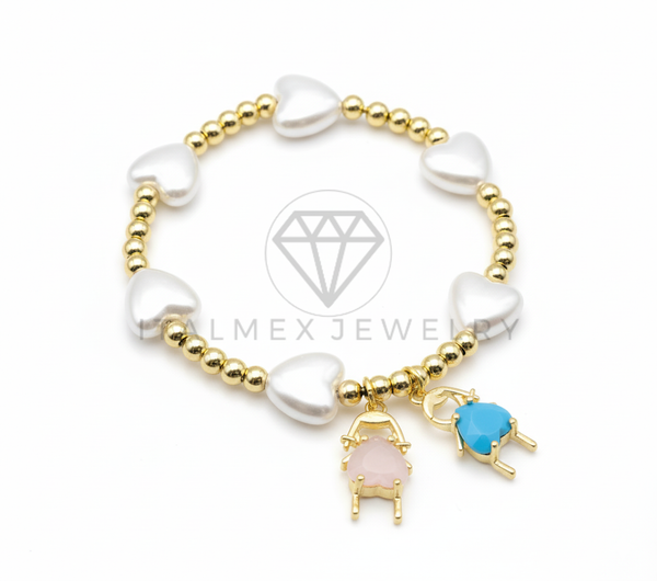 Pulsera de Lujo - 106447 - Pulsera Dijes de Niño y Niña con Perla y Oro Laminado 18K