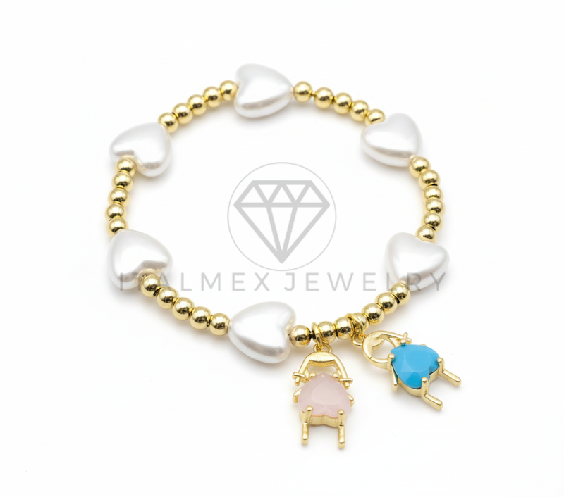 Pulsera de Lujo - 106447 - Pulsera Dijes de Niño y Niña con Perla y Oro Laminado 18K