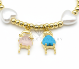 Pulsera de Lujo - 106447 - Pulsera Dijes de Niño y Niña con Perla y Oro Laminado 18K