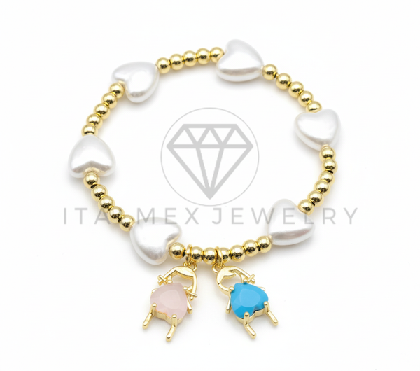 Pulsera de Lujo - 106447 - Pulsera Dijes de Niño y Niña con Perla y Oro Laminado 18K