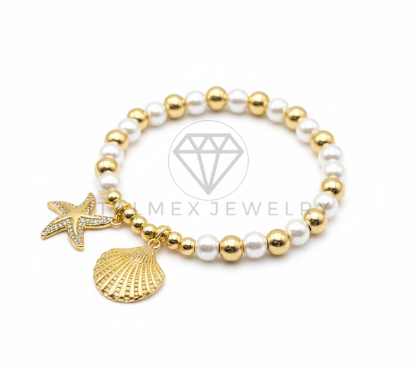 Pulsera de Lujo - 106449 - Pulsera Estrella de Mar y Concha con CZ Clara Perla y Oro Laminado 18K