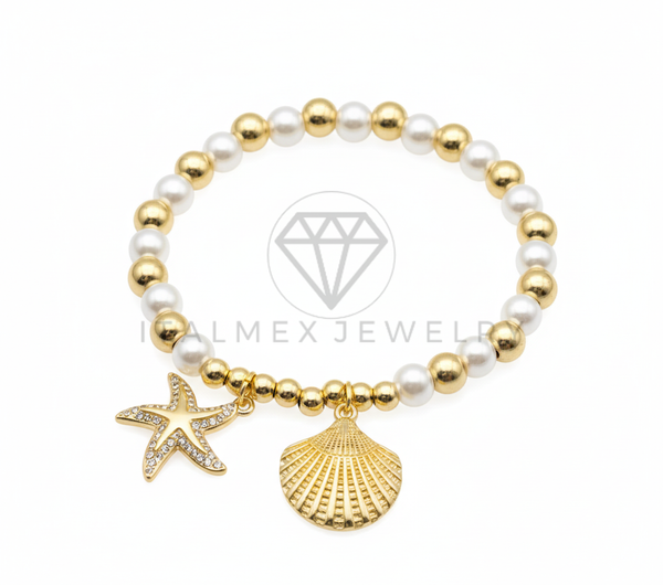 Pulsera de Lujo - 106449 - Pulsera Estrella de Mar y Concha con CZ Clara Perla y Oro Laminado 18K