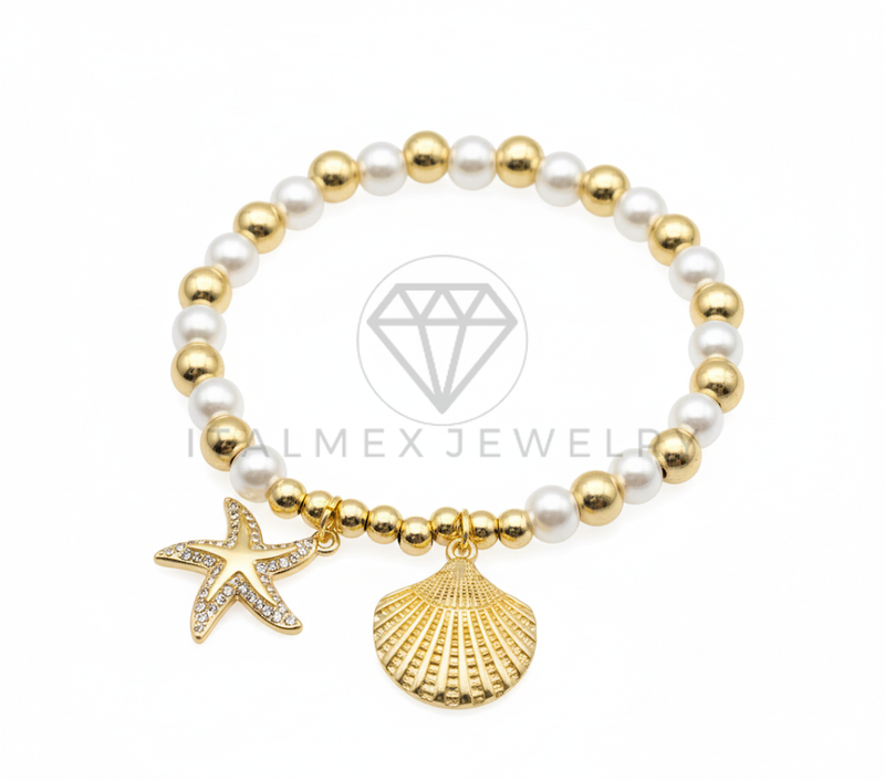 Pulsera de Lujo - 106449 - Pulsera Estrella de Mar y Concha con CZ Clara Perla y Oro Laminado 18K