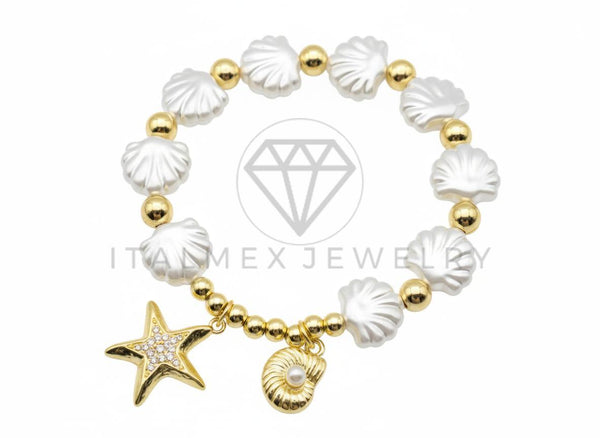 Pulsera de Lujo - 106450 - Pulsera Estrella de Mar y Concha con CZ Clara Perlas de Concha - Oro Laminado 18K