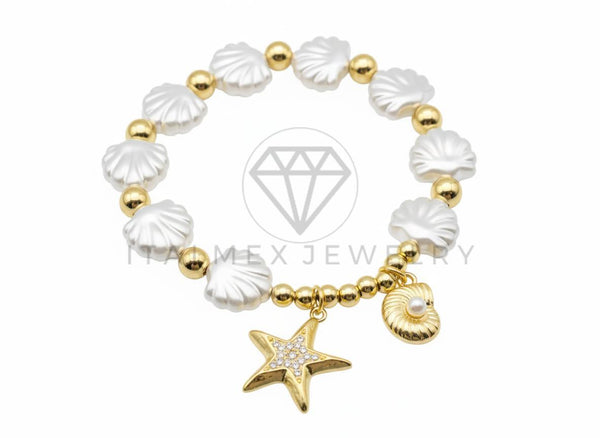 Pulsera de Lujo - 106450 - Pulsera Estrella de Mar y Concha con CZ Clara Perlas de Concha - Oro Laminado 18K