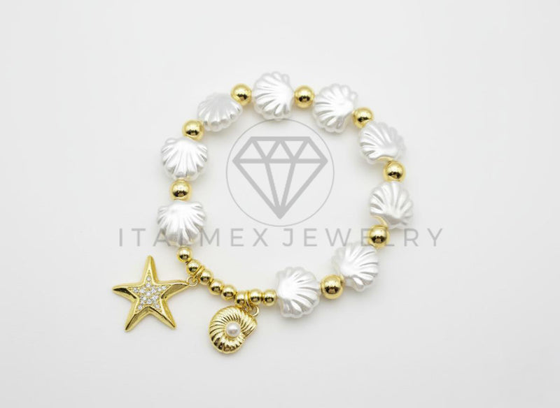 Pulsera de Lujo - 106450 - Pulsera Estrella de Mar y Concha con CZ Clara Perlas de Concha - Oro Laminado 18K