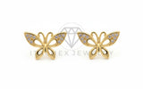 Arete de Lujo - 106454 - Broquel Mariposa CZ Clara - Oro Laminado 18K