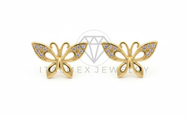 Arete de Lujo - 106454 - Broquel Mariposa CZ Clara - Oro Laminado 18K