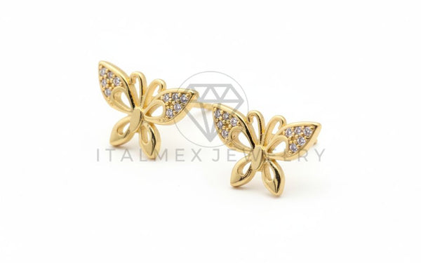 Arete de Lujo - 106454 - Broquel Mariposa CZ Clara - Oro Laminado 18K