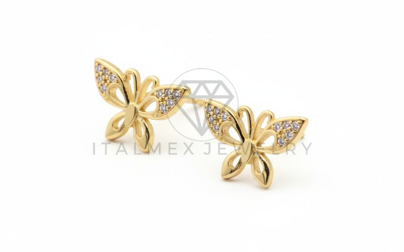 Arete de Lujo - 106454 - Broquel Mariposa CZ Clara - Oro Laminado 18K