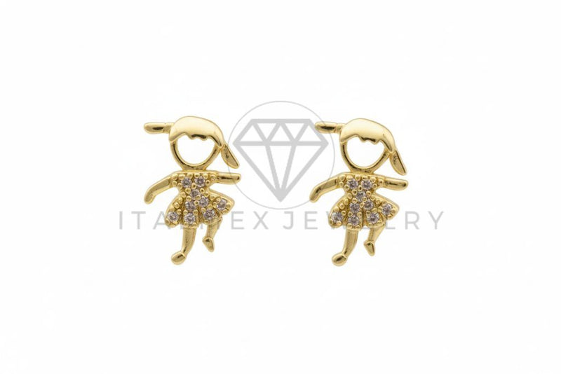 Arete de Lujo - 106455 - Broquel Niña CZ Clara - Oro Laminado 18K