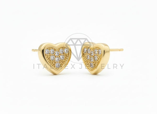 Arete de Lujo - 106456 - Broquel Corazon CZ Clara - Oro Laminado 18K