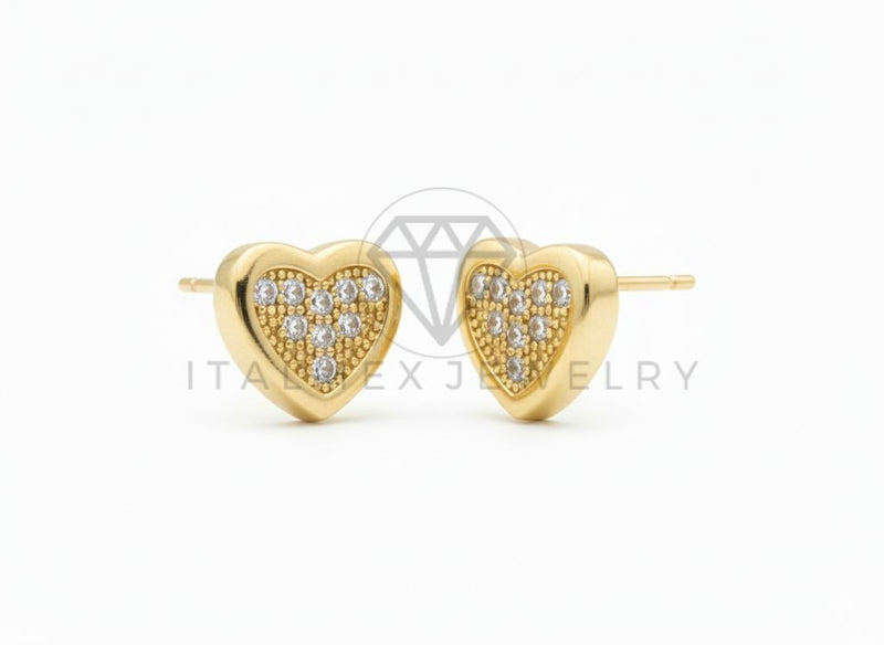 Arete de Lujo - 106456 - Broquel Corazon CZ Clara - Oro Laminado 18K