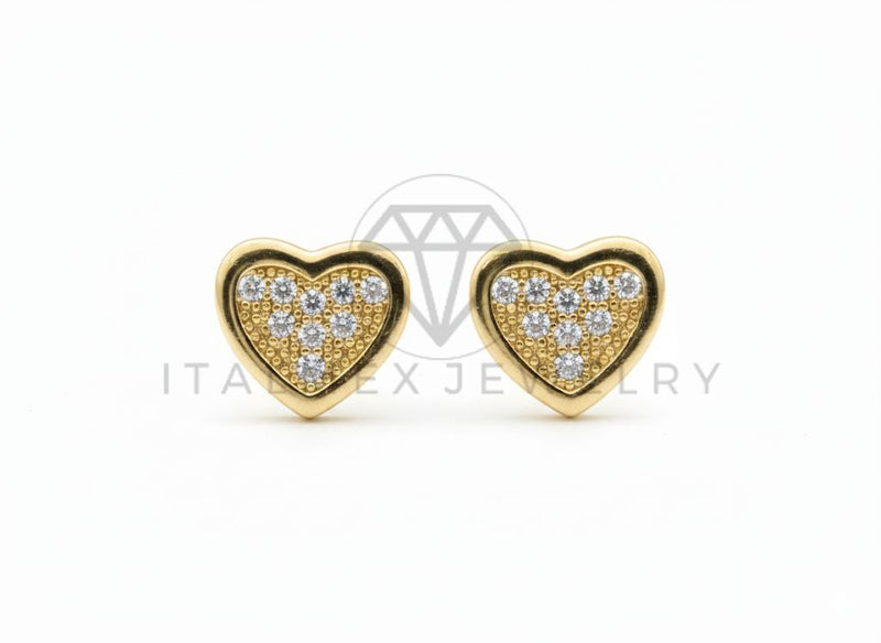 Arete de Lujo - 106456 - Broquel Corazon CZ Clara - Oro Laminado 18K