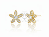 Arete de Lujo - 106458 - Broquel Flor CZ Clara - Oro Laminado 18K