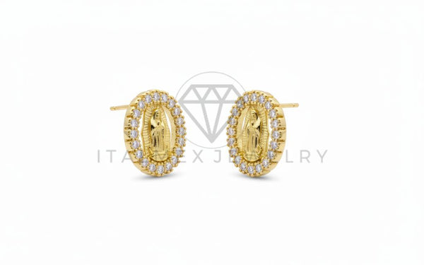 Arete de Lujo - 106459 - Broquel Virgen de Guadalupe CZ Clara - Oro Laminado 18K