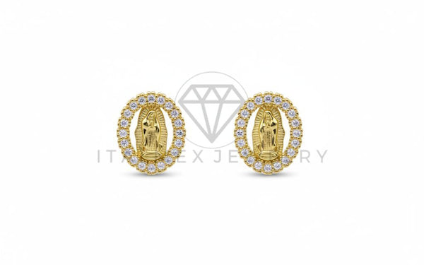Arete de Lujo - 106459 - Broquel Virgen de Guadalupe CZ Clara - Oro Laminado 18K