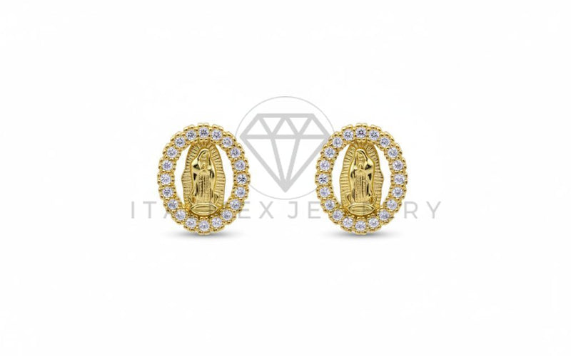 Arete de Lujo - 106459 - Broquel Virgen de Guadalupe CZ Clara - Oro Laminado 18K