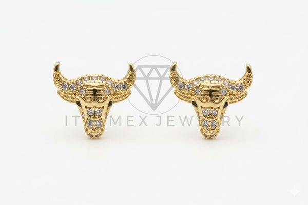 Arete de Lujo - 106460 - Broquel Toro CZ Clara - Oro Laminado 18K