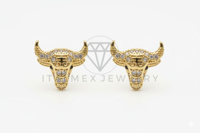 Arete de Lujo - 106460 - Broquel Toro CZ Clara - Oro Laminado 18K