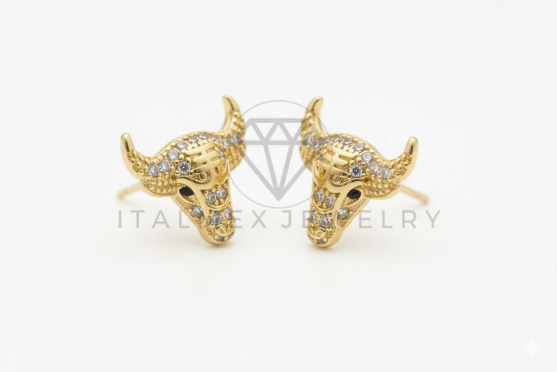 Arete de Lujo - 106460 - Broquel Toro CZ Clara - Oro Laminado 18K