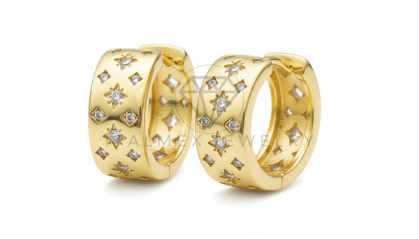 Arete de Lujo - 106461 - Huggie Inspirado Louis Vuitton CZ Clara - Oro Laminado 18K