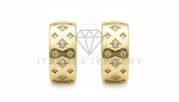 Arete de Lujo - 106461 - Huggie Inspirado Louis Vuitton CZ Clara - Oro Laminado 18K