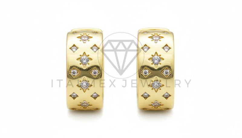 Arete de Lujo - 106461 - Huggie Inspirado Louis Vuitton CZ Clara - Oro Laminado 18K