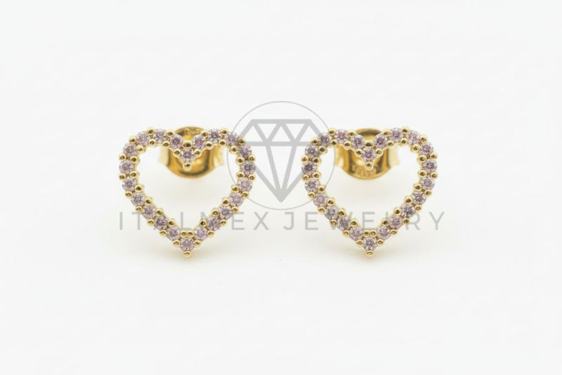 Arete de Lujo - 106462 - Broquel Corazon CZ Clara - Oro Laminado 18K