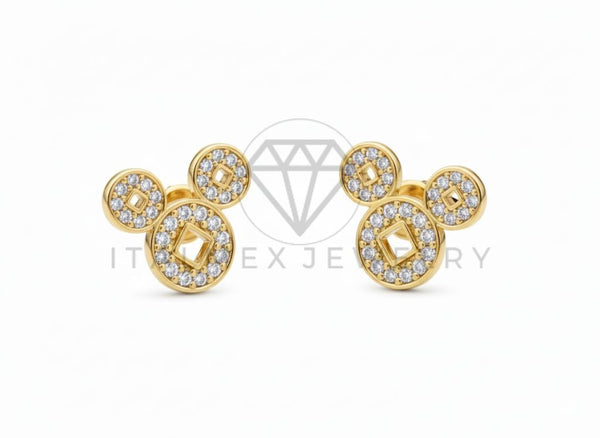 Arete de Lujo - 106463 - Broquel Inspirado Mickey CZ Clara - Oro Laminado 18K