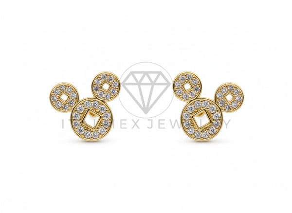 Arete de Lujo - 106463 - Broquel Inspirado Mickey CZ Clara - Oro Laminado 18K