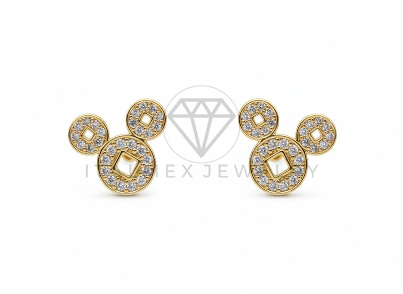 Arete de Lujo - 106463 - Broquel Inspirado Mickey CZ Clara - Oro Laminado 18K
