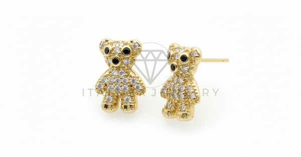 Arete de Lujo - 106464 - Broquel Osito CZ Clara - Oro Laminado 18K