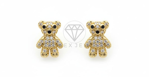 Arete de Lujo - 106464 - Broquel Osito CZ Clara - Oro Laminado 18K