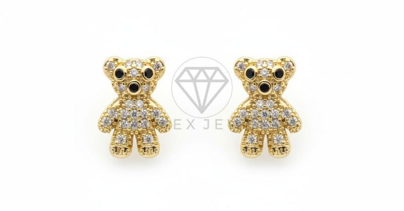 Arete de Lujo - 106464 - Broquel Osito CZ Clara - Oro Laminado 18K