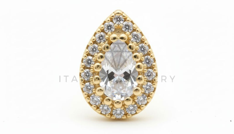 Arete de Lujo - 106465 - Broquel Lágrima CZ Clara - Oro Laminado 18K